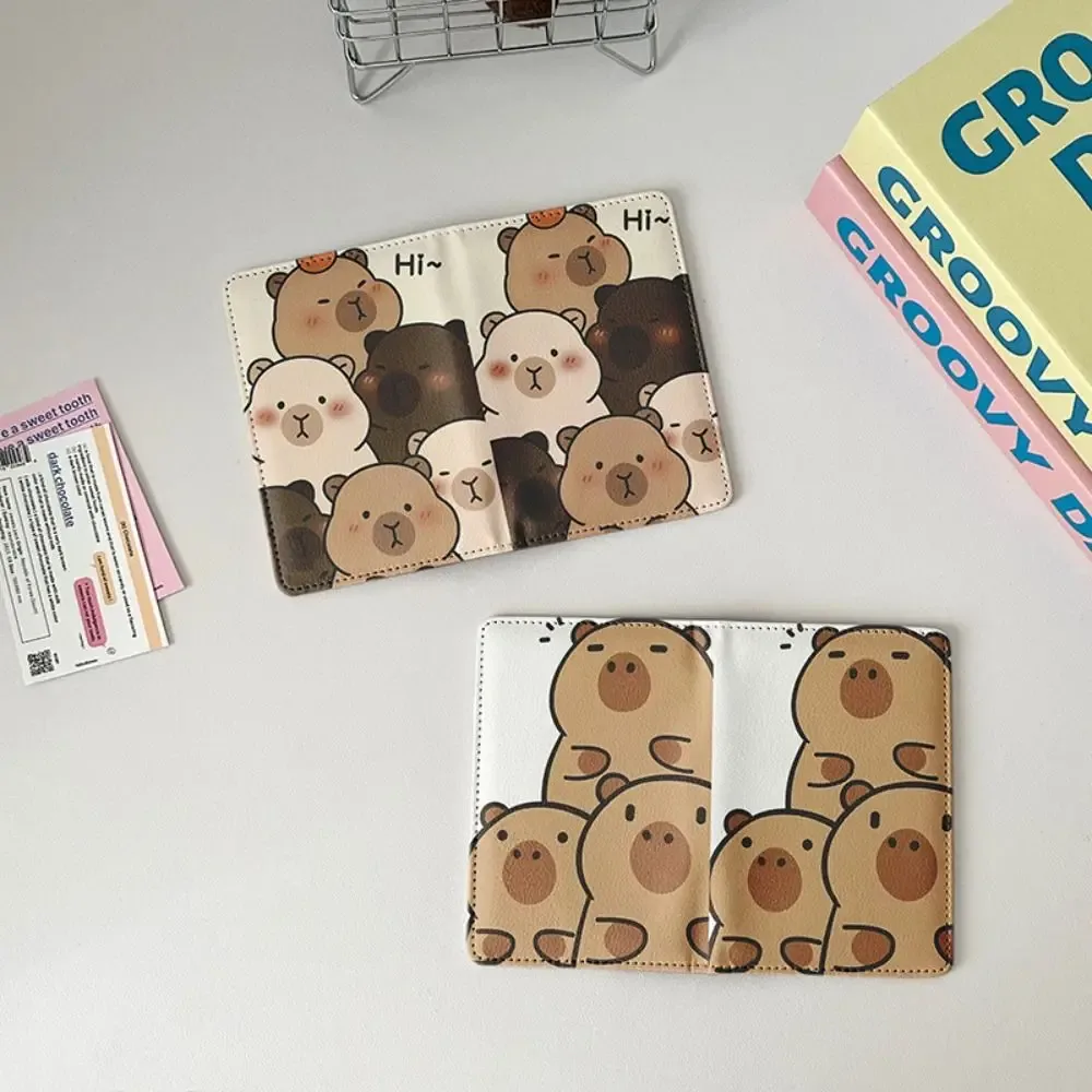 porte-passeport en cuir pu capybara, dessin animé, ultra-fin, sac à passeport multifonction, portefeuille de cartes de crédit portable