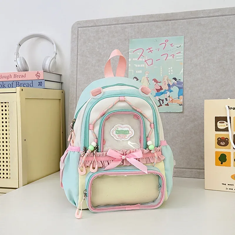 sac à dos coréen à nœud papillon, grande capacité, esthétique soignée, couleur transparente contrastante, pour l'école