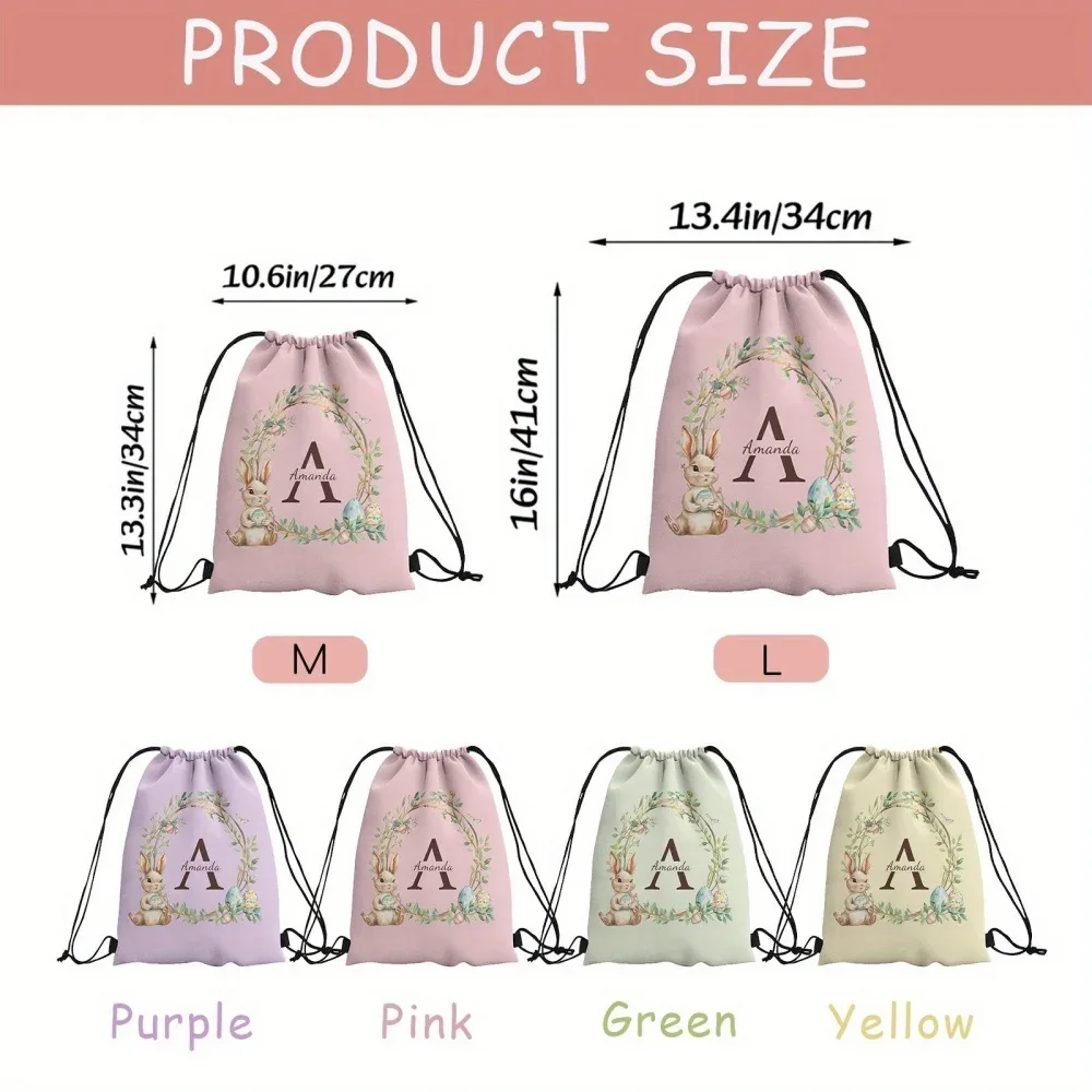 sac à dos à cordon personnalisable sur le thème de pâques, disponible en 4 couleurs fraîches au choix, personnalisé avec un nom unique – idéal pour les fêtes !