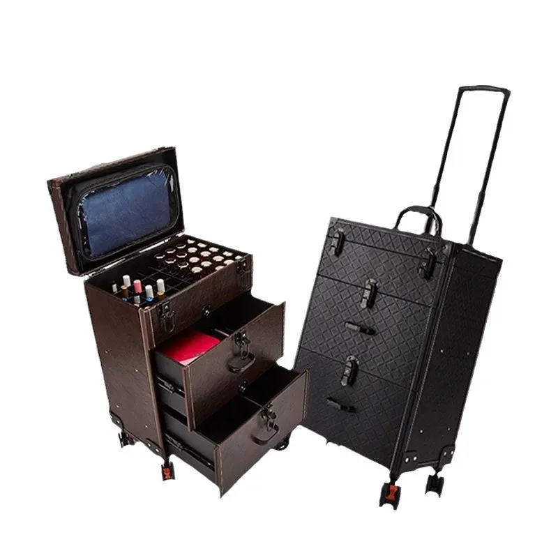 valise professionnelle pour ongles, organisateur de maquillage, kit de tatouage et d'art des ongles, valise de maquillage à roulettes universelles, boîte de maquillage multi-couches de grande capacité