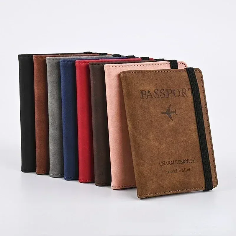 couverture de passeport en cuir à bande élastique, pour cartes, porte-passeport de voyage, portefeuille, étui organisateur de documents pour hommes et femmes
