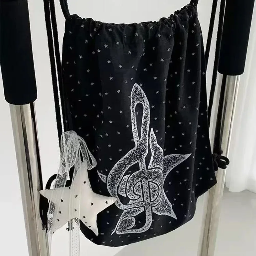 sac à cordon à pois avec motif de notes de musique, sac à dos de sport décontracté, sac de rangement pour ballon de basket de grande capacité pour les voyages scolaires