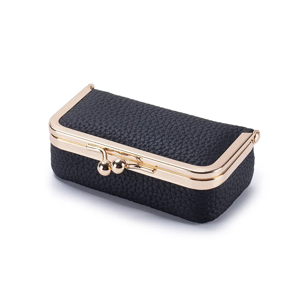 pochette à rouge à lèvres portable avec miroir de maquillage, sac à bijoux en pu exquis, couleur unie, sac cosmétique multifonctionnel pour le rangement