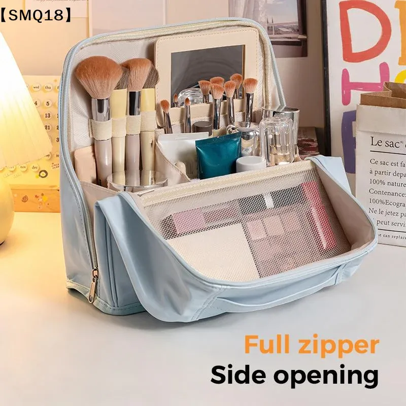 sac à cosmétiques imperméable de grande capacité avec miroir, organisateur de rangement de maquillage de voyage pour femmes【smq】
