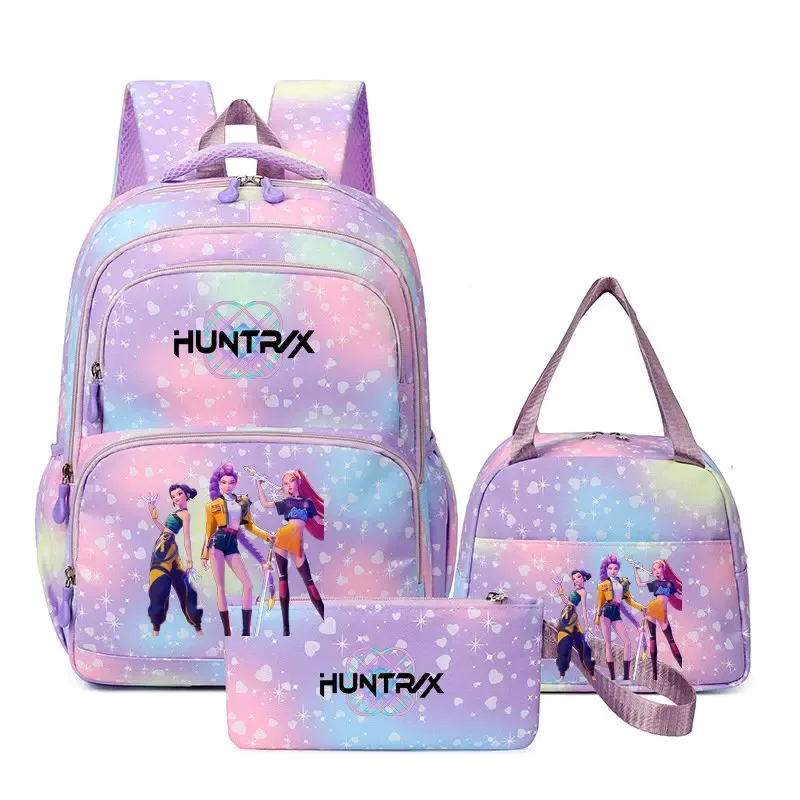 lot de 3 sacs à dos kpop demon hunters, cartable de dessin animé pour adolescents, sac d'étudiant, sacoche pour ordinateur portable et livres, sac de voyage, mochilas