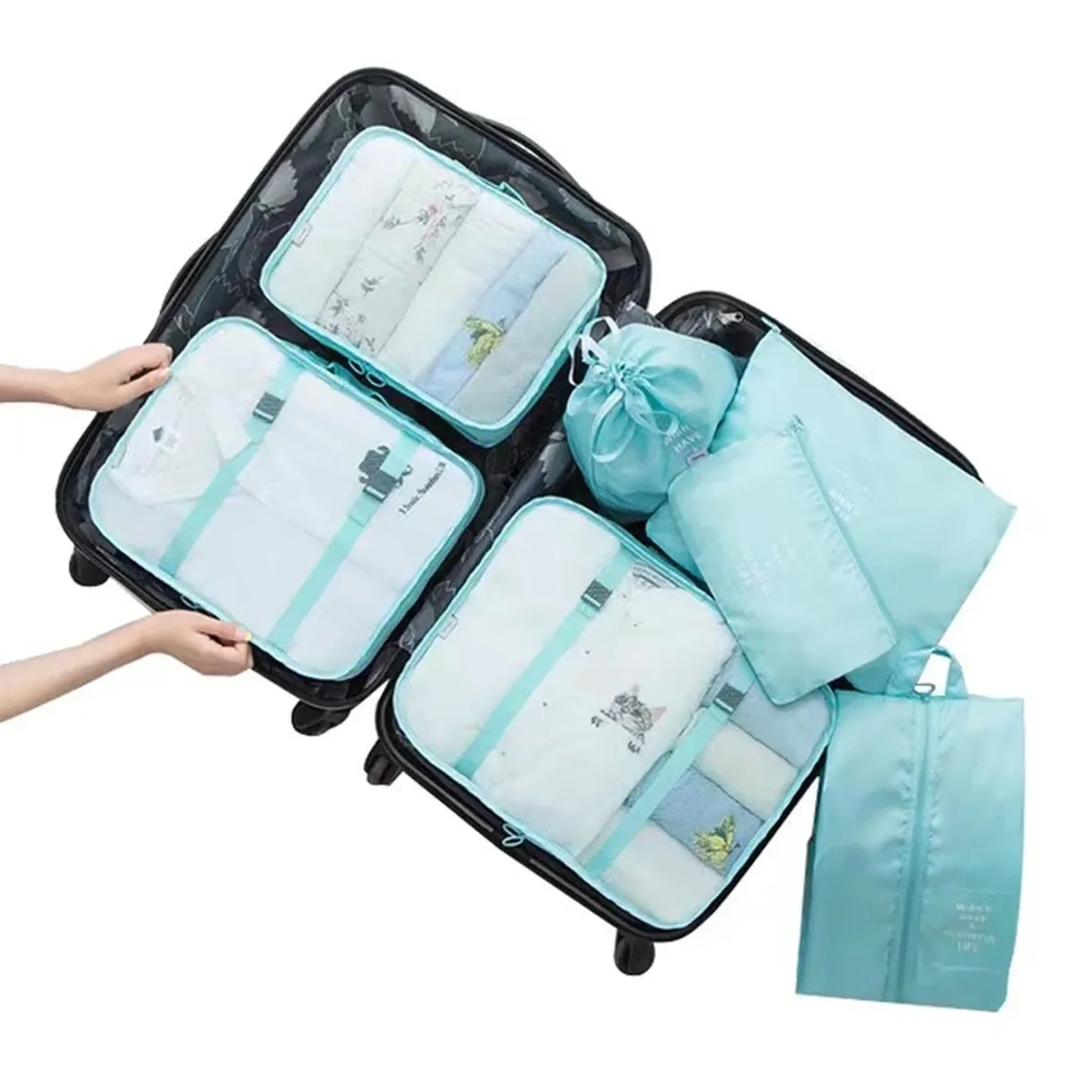 organisateur voyage polyester rouge noir beige vert rose gris rectangulaire ouverture zippée rangement vêtements accessoires