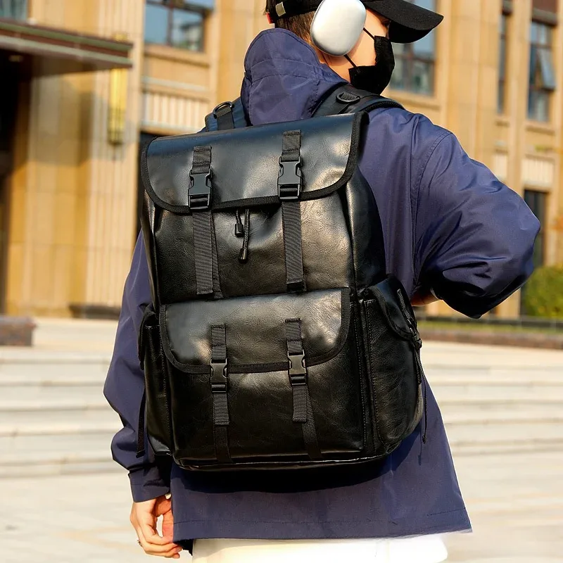 Sac à dos décontracté en cuir PU grande capacité, sac à bandoulière double pour étudiants et professionnels, voyages courts, sacoche pour ordinateur portable