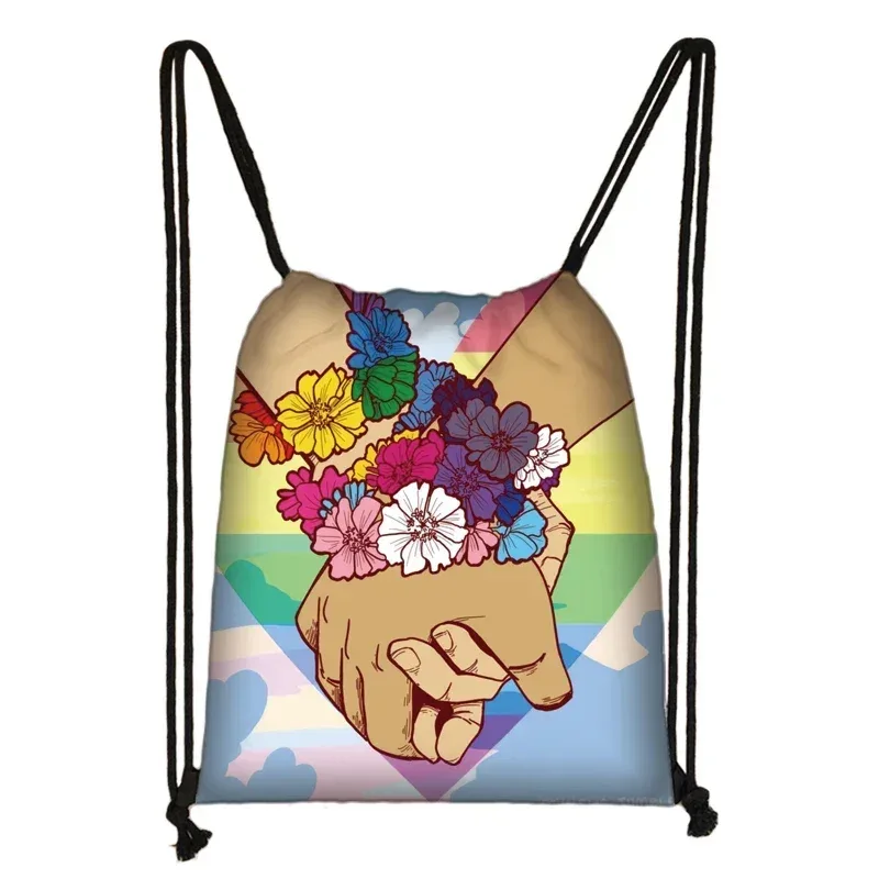 sac à dos à motif de cœur arc-en-ciel lgbt, sacs à cordon de proximité pour les zones de voyage, sac de rangement arc-en-ciel, mode thon, lesbienne et gay pride, cadeau