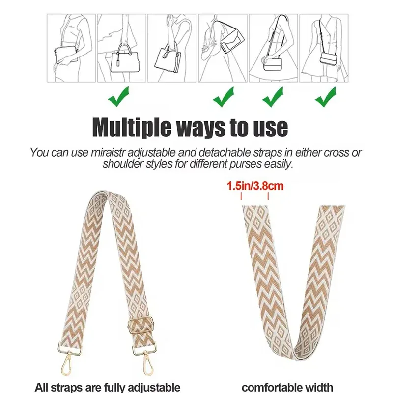 sangle de sac en nylon/coton pour femmes, sangles colorées pour bandoulière, accessoires de sac à bandoulière, ceintures réglables, sangles de sac à main