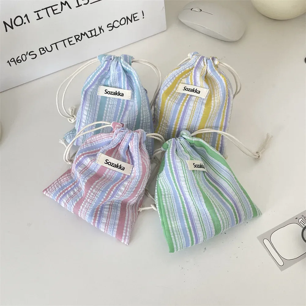 sac à cordon rayé mignon, organisateur de cosmétiques de voyage pour rouge à lèvres, porte-cartes, porte-monnaie