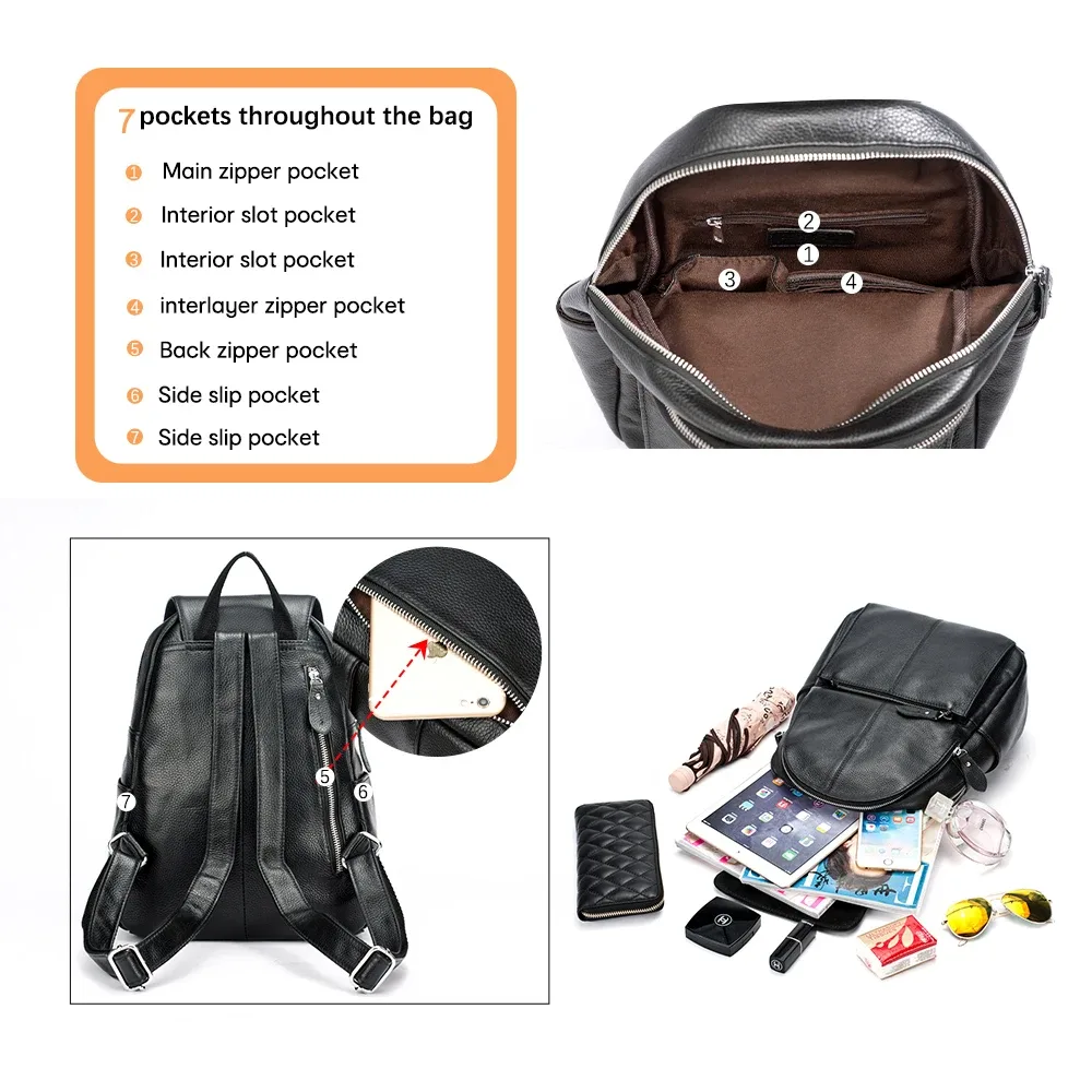 zency – sac à dos en cuir marron pour femmes, sac à dos de voyage de grande capacité de qualité supérieure a ++ pour femmes, pour les navetteuses