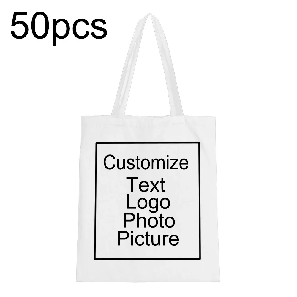 50pcs bricolage personnel personnalisé sac fourre-tout shopping ajouter votre logo imprimer conception originale voyage toile sacs à bandoulière femmes sacs à main