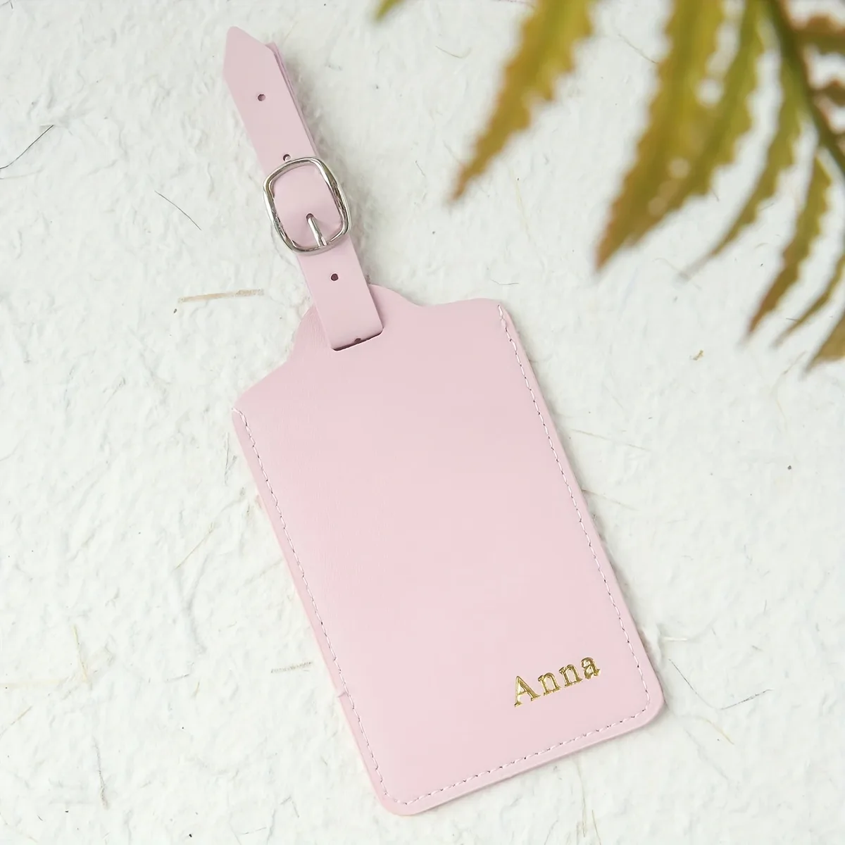 étiquette de bagage personnalisée avec monogramme estampé à chaud, minimaliste, légère, rose, verte, marron, accessoire de valise