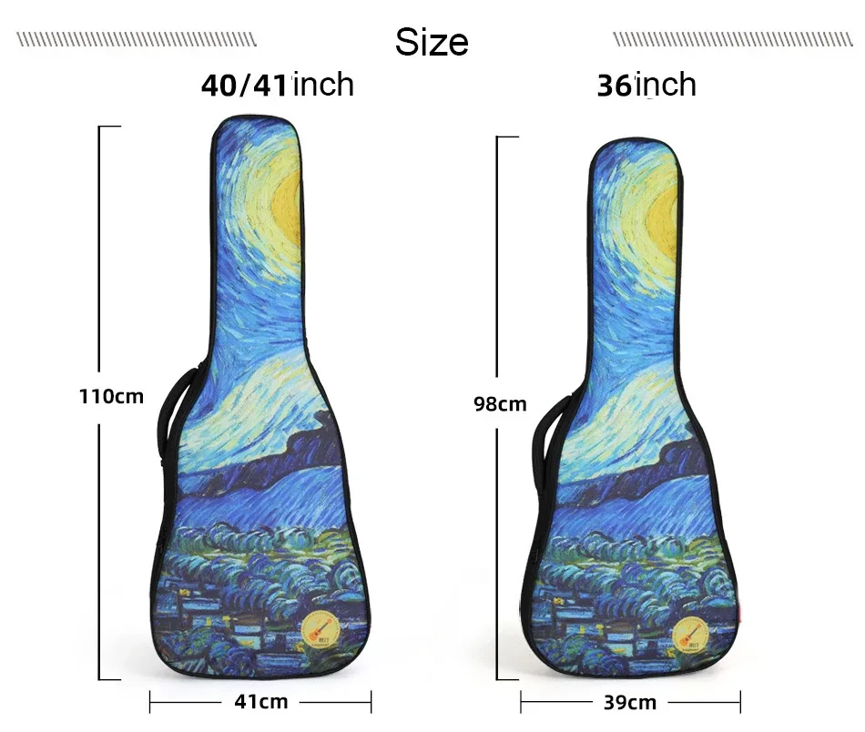étui pour guitare 36 40 41 pouces van gogh nuit étoilée sac à dos d'animation interactif épaissir transporter accessoires de guitare