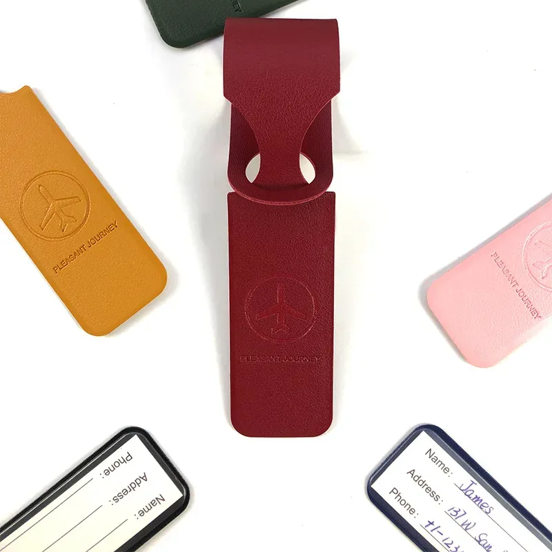 étiquette de valise en cuir pu, pendentif de sac à main, longue étiquette de bagage, étiquettes d'adresse d'identification de nom, accessoires de voyage de vacances de vol