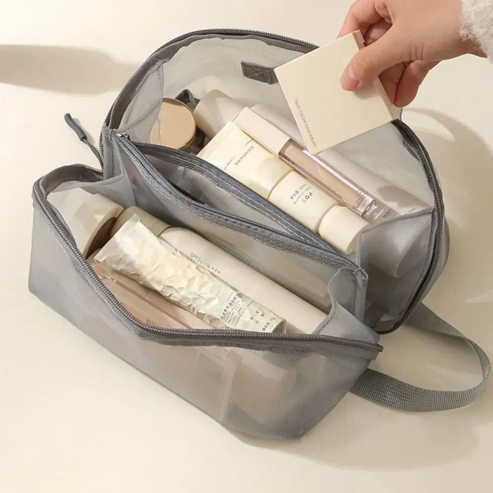 sacs à cosmétiques en maille à fermeture éclair, 1/2/3 couches, sac de rangement transparent à double couche, organisateur de produits de toilette multifonctionnel à main pour femmes