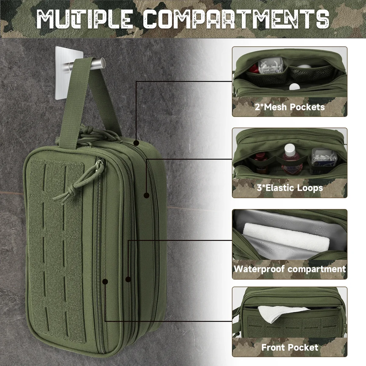 trousse de toilette tactique pour hommes, trousse d'hygiène, pochettes molle, petit kit dopp, kit de rasage pour hommes, douche de voyage, maquillage, sac cosmétique