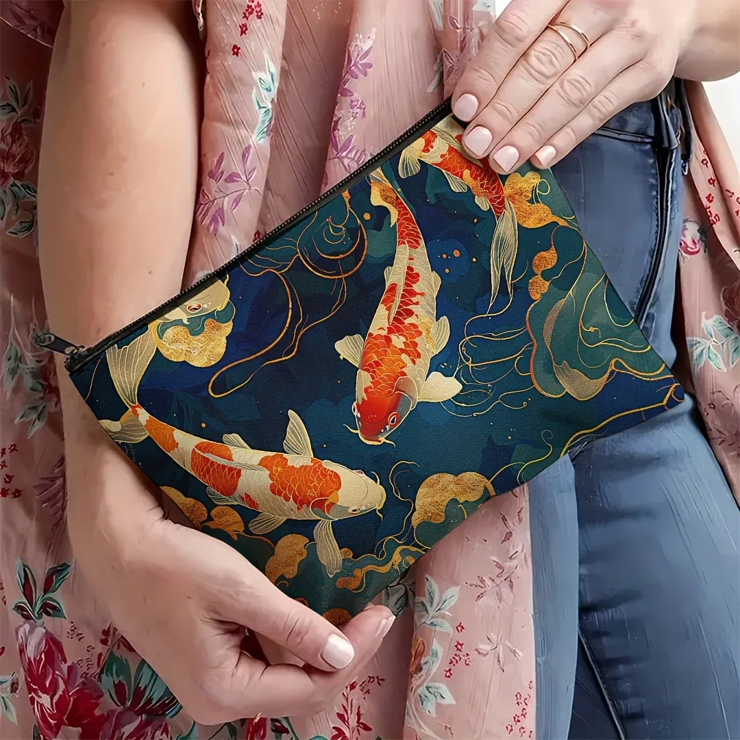 koi fish design pochette à cosmétiques sac à cosmétiques élégant pour femme, trousse de toilette portable polyvalente, trousse de rangement, trousse à cosmétiques de voyage