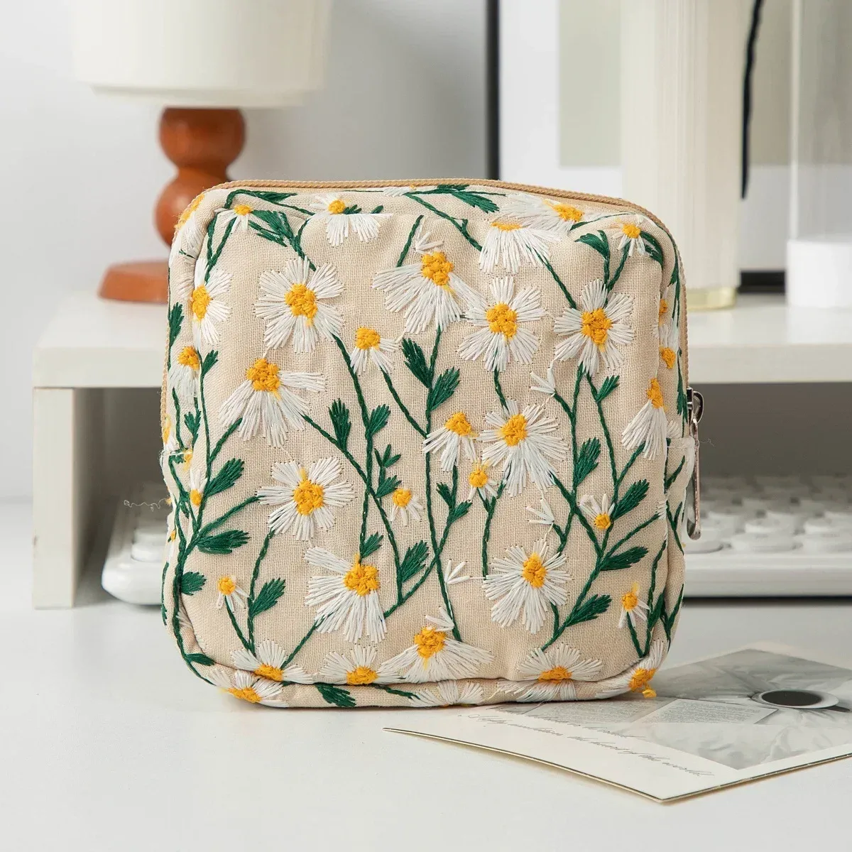 trousse de maquillage florale pour femme, trousse de beauté, broderie coréenne, poudres cosmétiques, trousse de toilette de voyage