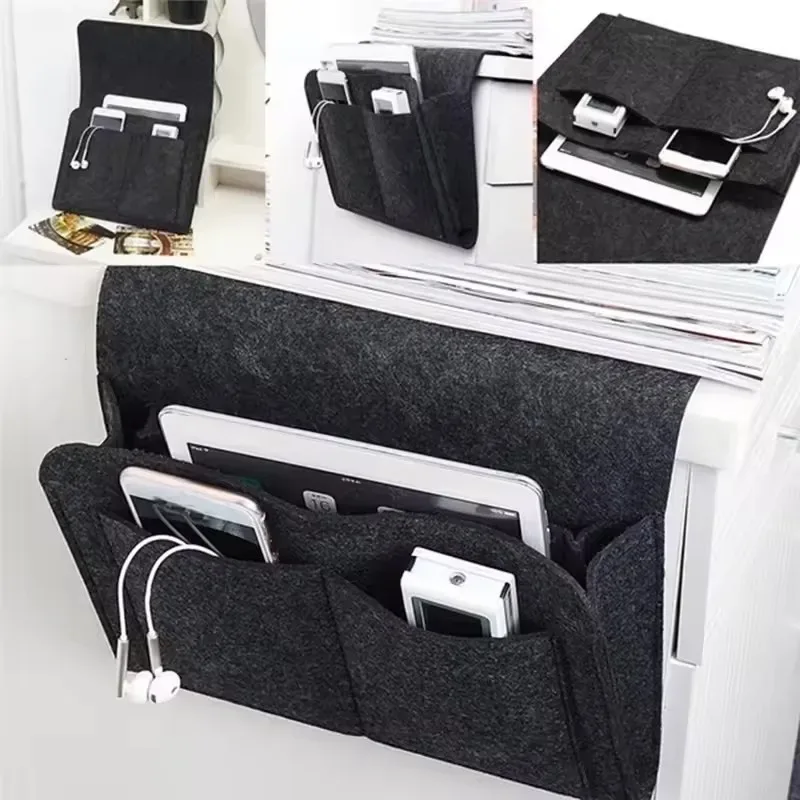 organisateur de rangement en feutre pour chevet, sac de chevet antidérapant, rangement suspendu pour canapé, support pour télécommande, poches pour lit