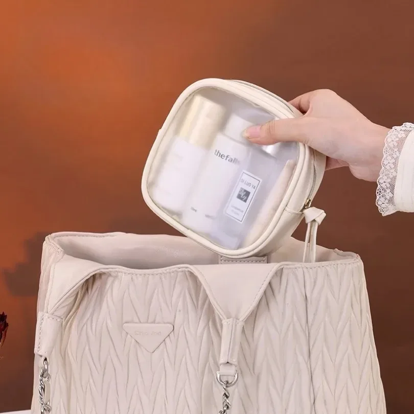 ensemble de trousses de maquillage semi-transparentes de luxe, 3 pièces, grande capacité, organiseur de cosmétiques de voyage, pochette de rangement portable pour femmes