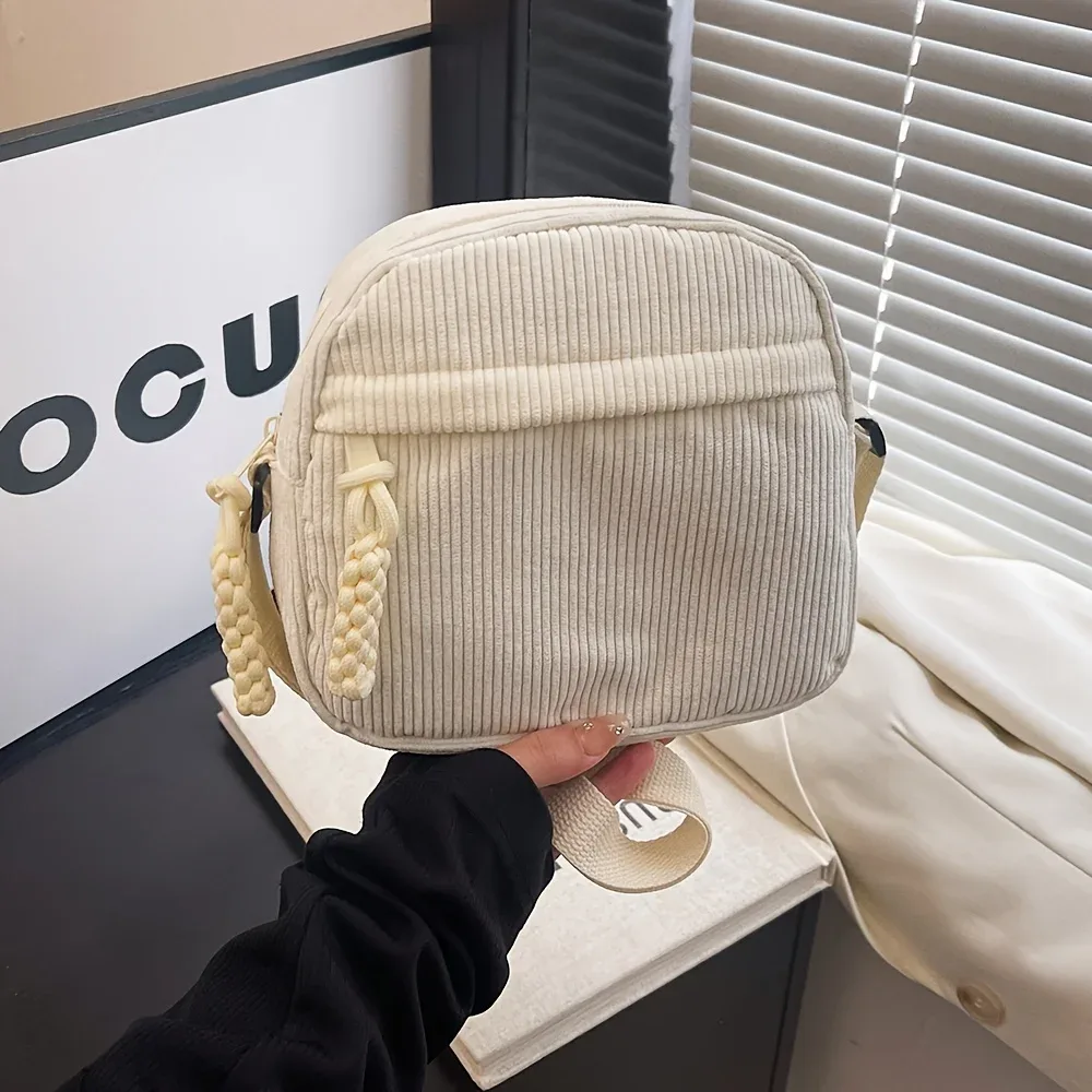 sac à bandoulière en velours côtelé harajuku vintage et polyvalent, sac de téléphone en velours côtelé décontracté japonais, sac à clés de transport
