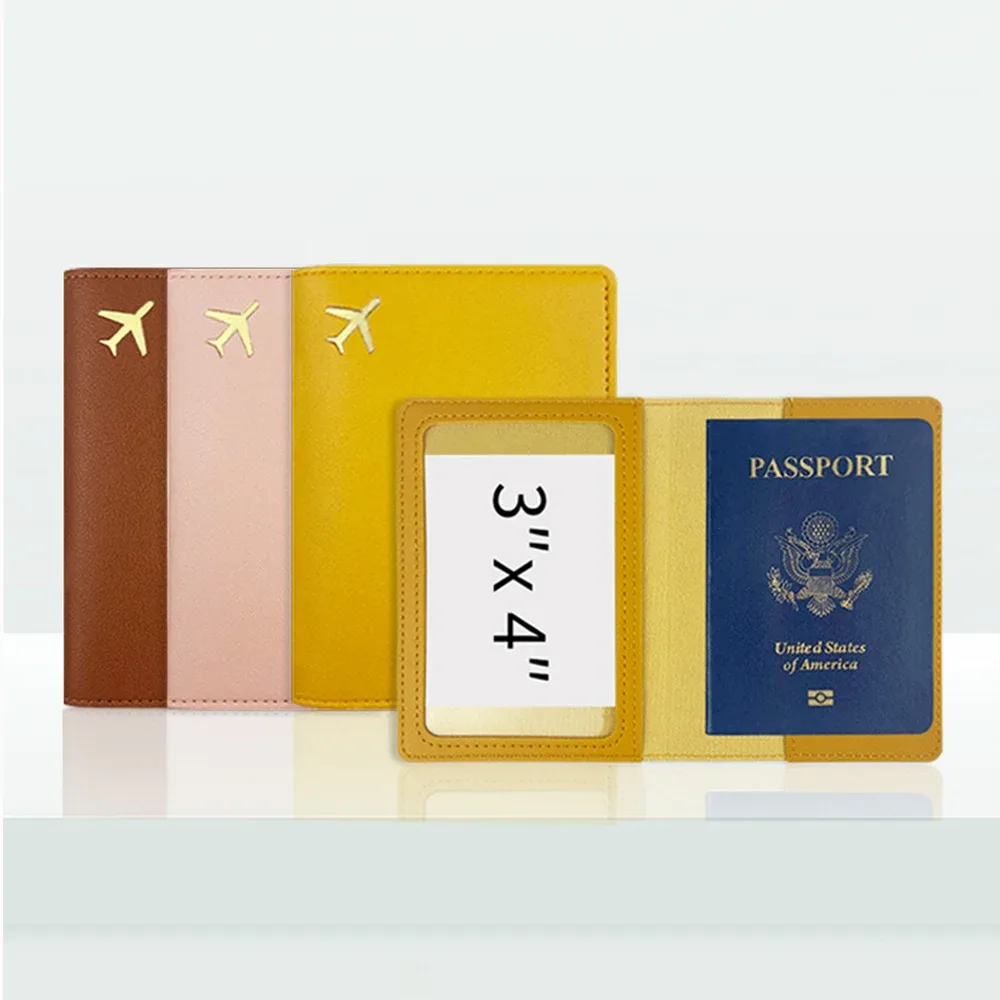 porte-passeport avec initiales personnalisées, couverture d'accessoires de voyage en avion doré, nom personnalisé, cadeau de mariage, logo de l'entreprise, manchon de passeport