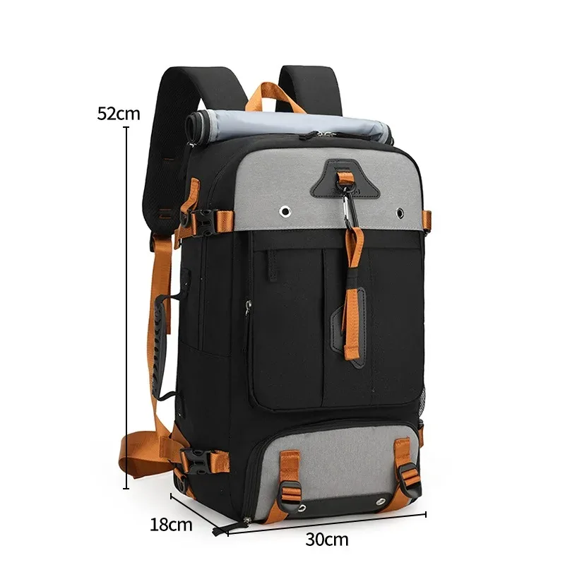 sac à dos de voyage de grande capacité 60l pour hommes, sac à dos d'embarquement de voyage extensible en plein air, grand sac à bagages avec compartiment à chaussures