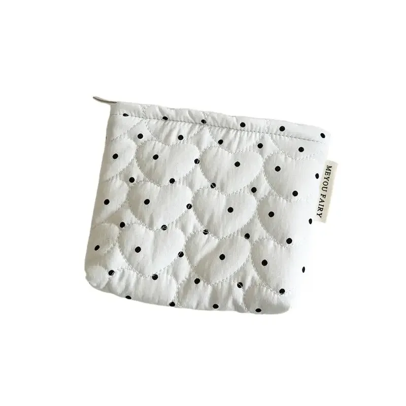 trousse de maquillage matelassée à pois pour femmes et filles, petite et grande, pour rouge à lèvres, pinceaux, cosmétiques, étui portable, mini portefeuille, porte-monnaie