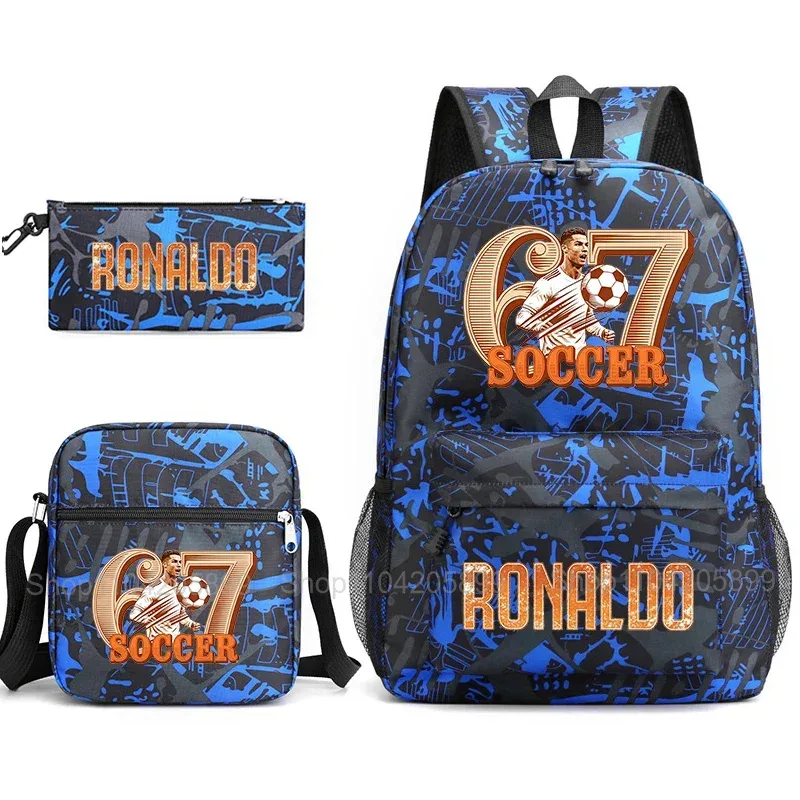 sac à dos cr7 ronaldo football 67 imprimé, sac d'école avec sac à bandoulière et trousse à crayons pour étudiants garçons, cadeau, sac à dos de voyage quotidien