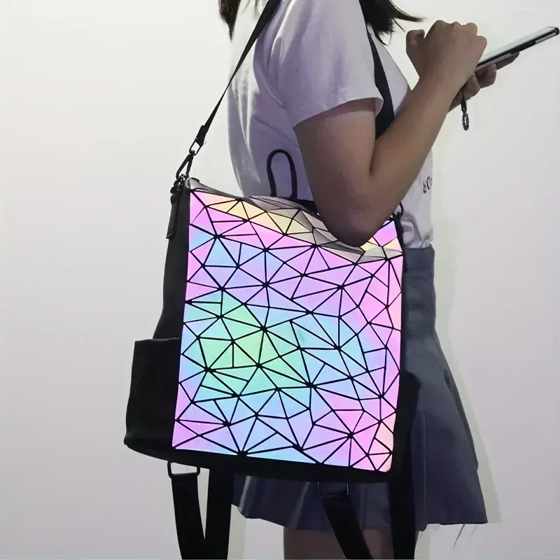 sac à dos lumineux tendance pour femmes, en pvc holographique, géométrique, pour adolescentes, sac de voyage mochila feminina