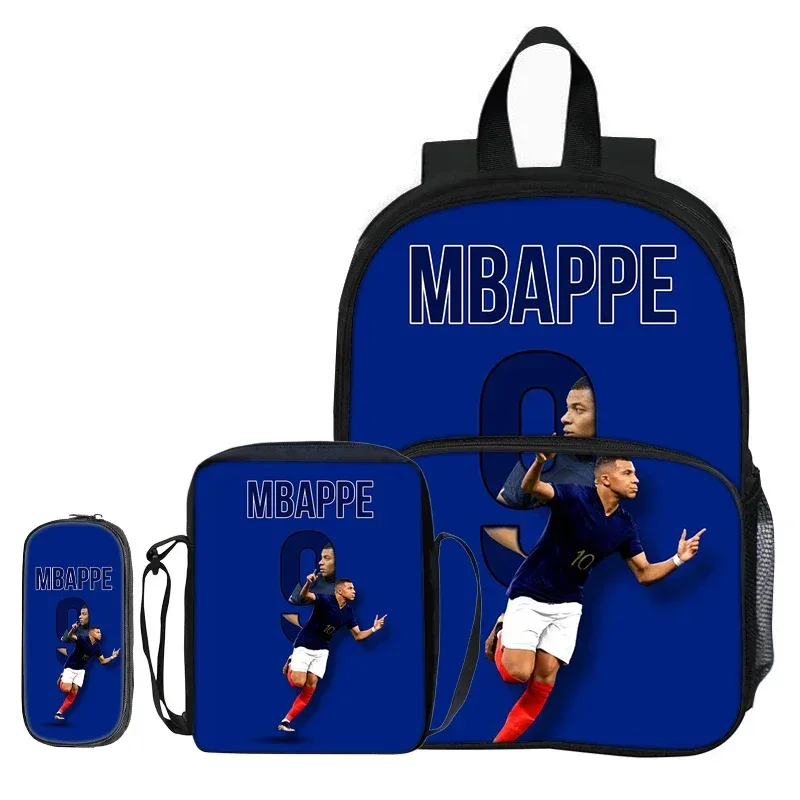 sac à dos pour enfants, sacs à bandoulière, trousse à crayons m-mbappe, ensemble de 3 pièces avec poche avant, sac à dos de star du football