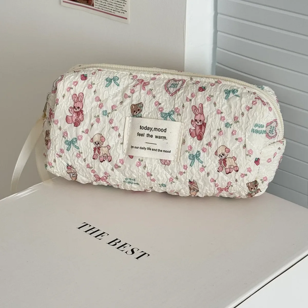 trousse de maquillage à imprimé floral mouton, grande capacité, sac de voyage portable, trousse de toilette mignonne à motif dessin animé, pochette de rangement portable