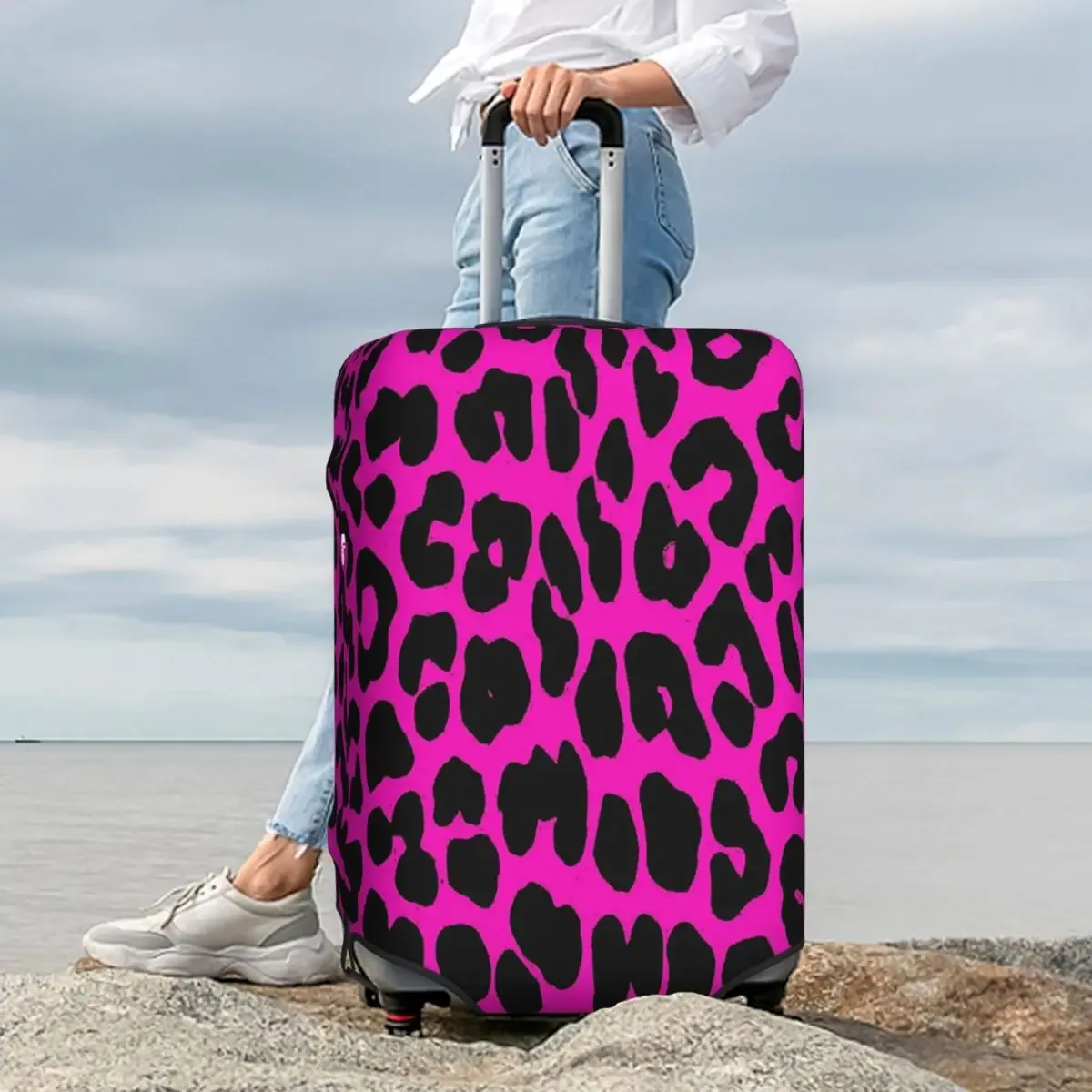housse de protection pour valise à motif léopard (rose), housse de protection élastique pour bagages de voyage pour 18 à 32 pouces
