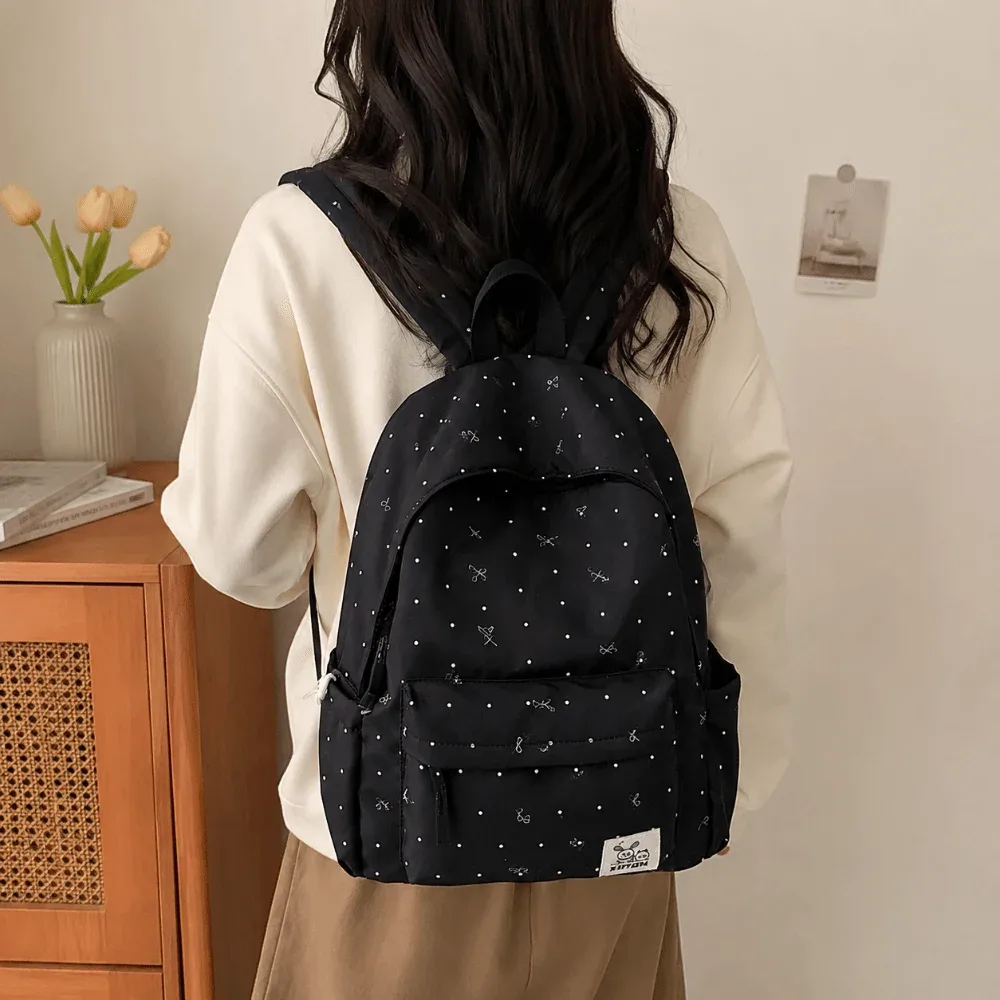 sac à dos tendance léger à pois, décontracté, respirant, pour étudiants, durable, avec nœud, grande capacité, pour filles