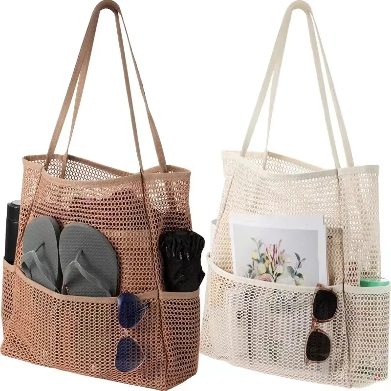 sac de plage en maille pour femmes, sac à bandoulière de grande capacité, sac de rangement portable de voyage, sac à main multifonction