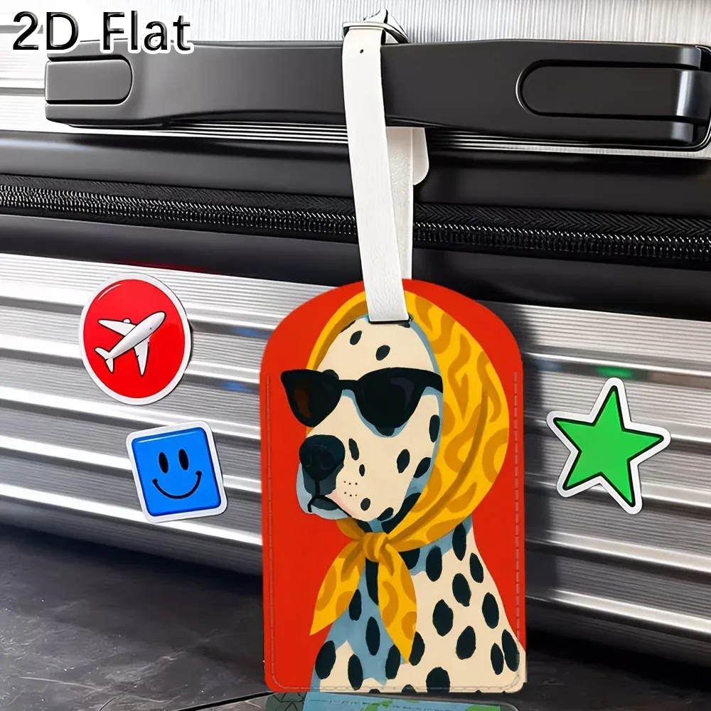 étiquette de bagage chien dalmatien avec foulard et lunettes de soleil imprimées, étiquette de voyage pour identification de valise, cadeaux de voyage