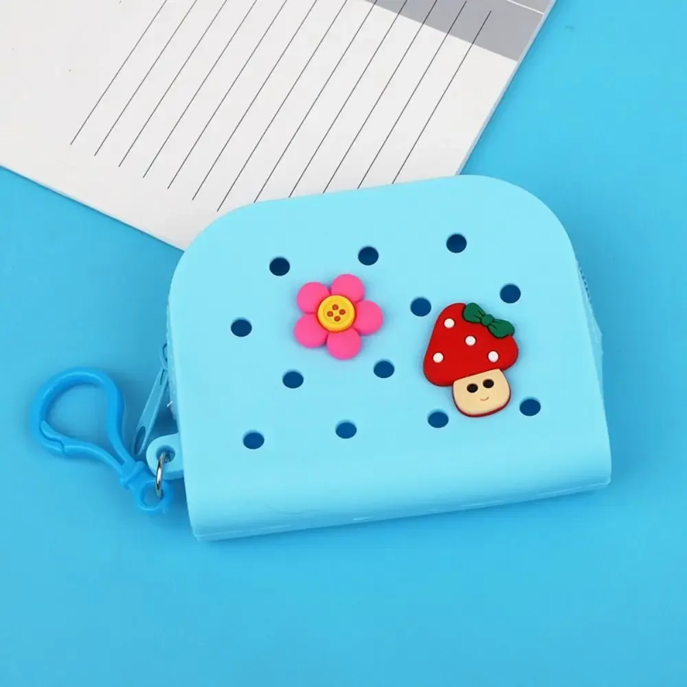 portefeuille à mini trous en silicone souple, porte-monnaie à fermeture éclair, porte-cartes, sac d'argent pour femmes et filles, sac de rangement en poudre à fermeture éclair