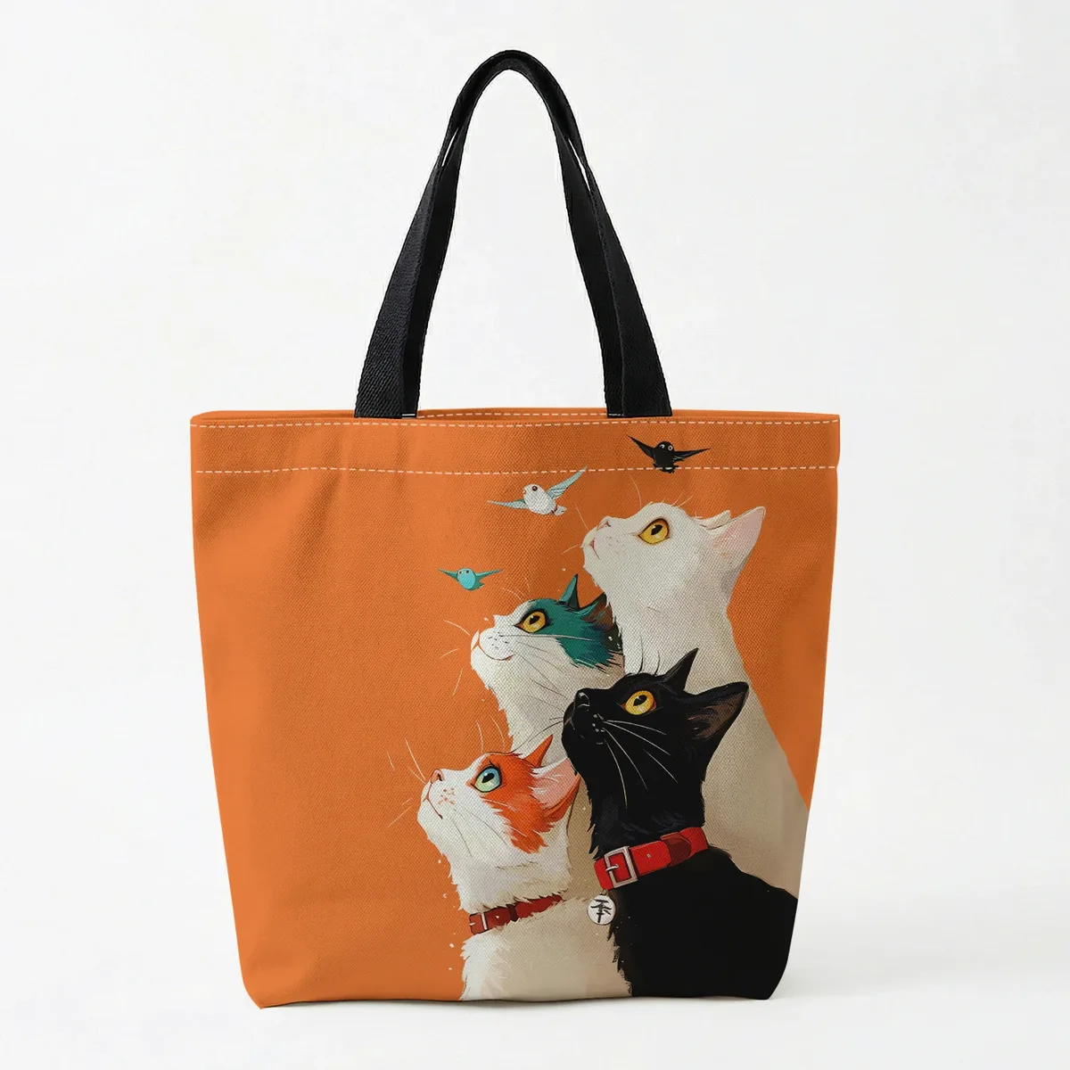 1 pièce, sac à main motif chat empilé, sac à main réutilisable et tendance, sac à main multifonctionnel, sac de shopping en toile imprimée