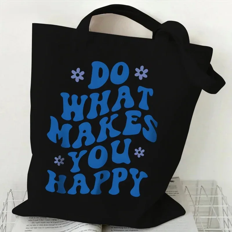 sac fourre-tout en toile à motif floral, sac de shopping réutilisable avec citation inspirante imprimée, sac à main écologique pour étudiantes, sac à bandoulière pour femmes