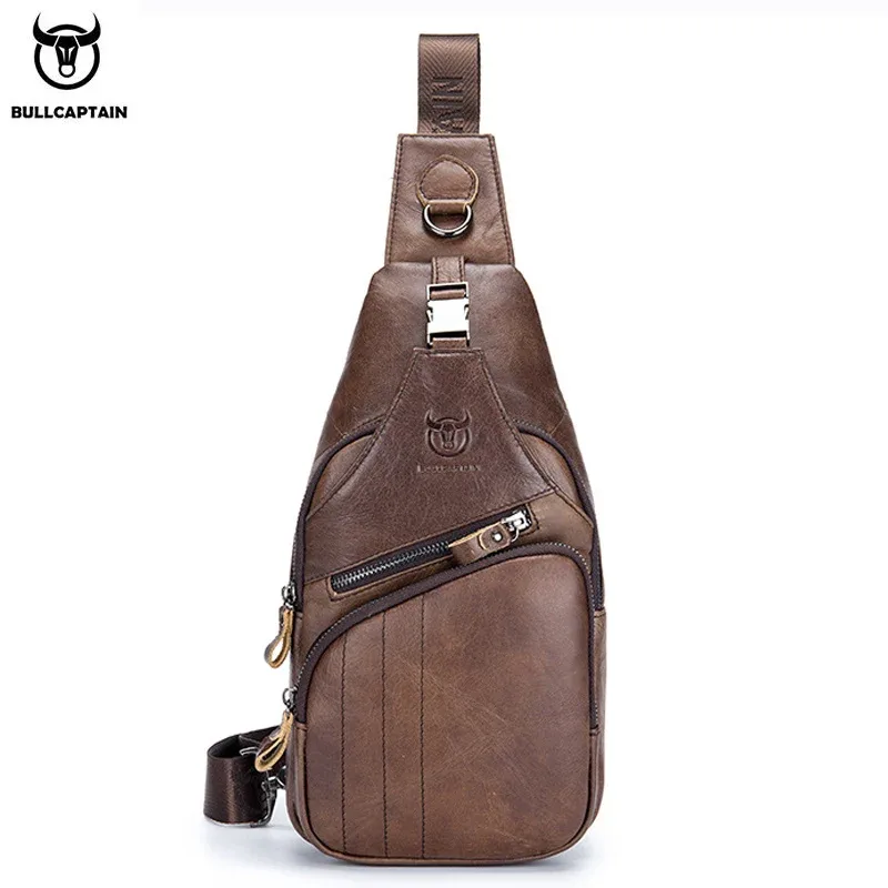 bullcaptain sac en cuir véritable sac de poitrine hommes mode style décontracté sac à bandoulière affaires grande capacité en cuir bagages pour hommes