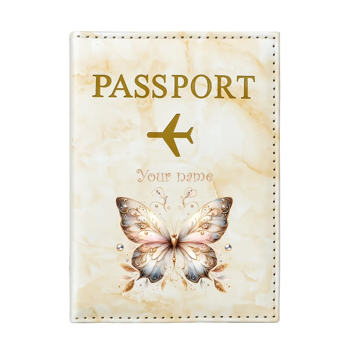 porte-passeport personnalisé avec nom, style rétro, motif papillon, en pu, avec un magnifique mélange de motifs papillon