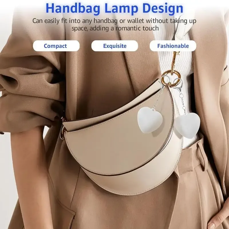 lampe de sac à main en forme de cœur à activation tactile, mini led, porte-clés avec capteur intelligent 16s pour sacs fourre-tout et voyages pour femmes