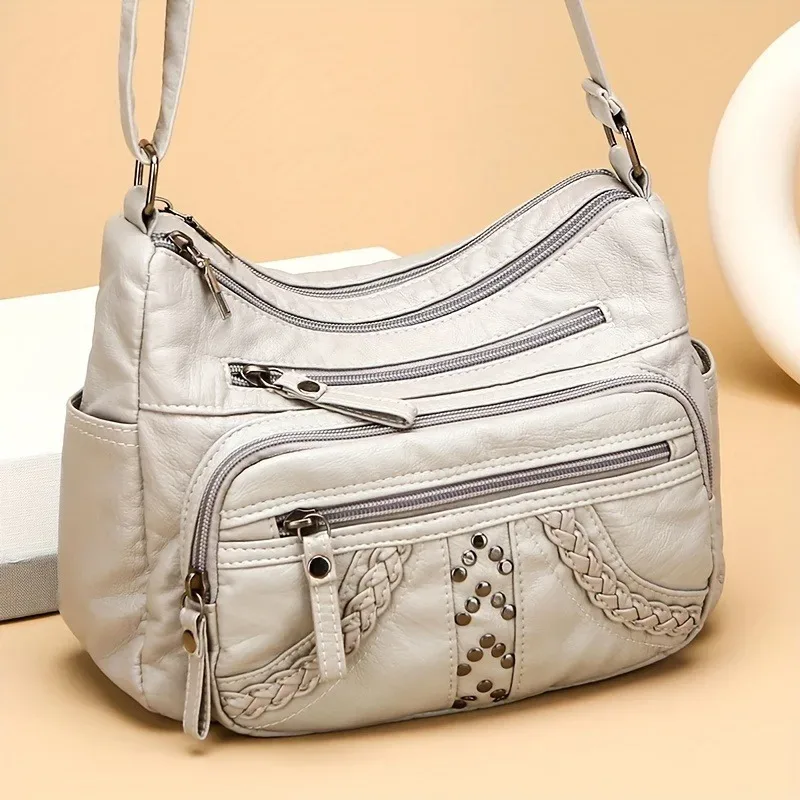 1 pièces en cuir pu souple multi-poches sac à bandoulière grande capacité minimaliste décontracté épaule sac à bandoulière à la mode