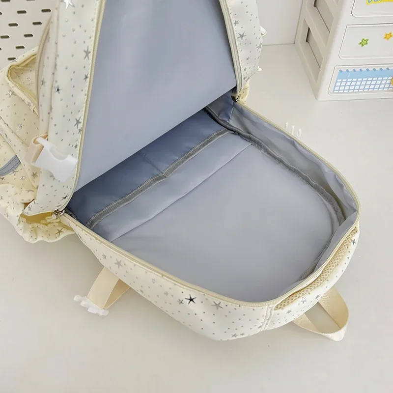 sac à dos pour femmes, sac de voyage multi-poches, joli sac d'école à rayures réfléchissantes avec nœud et étoiles pour adolescentes, sac à livres