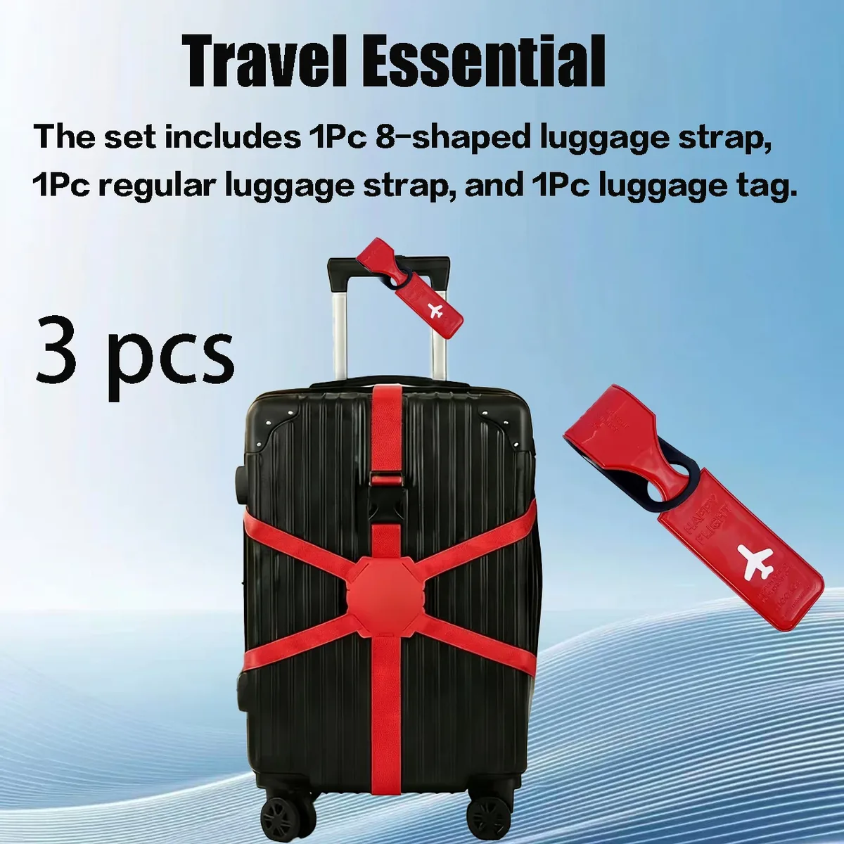 sangles fixation bagage polyester rouge noir motif avion standard forme 8 antidérapement identification voyage