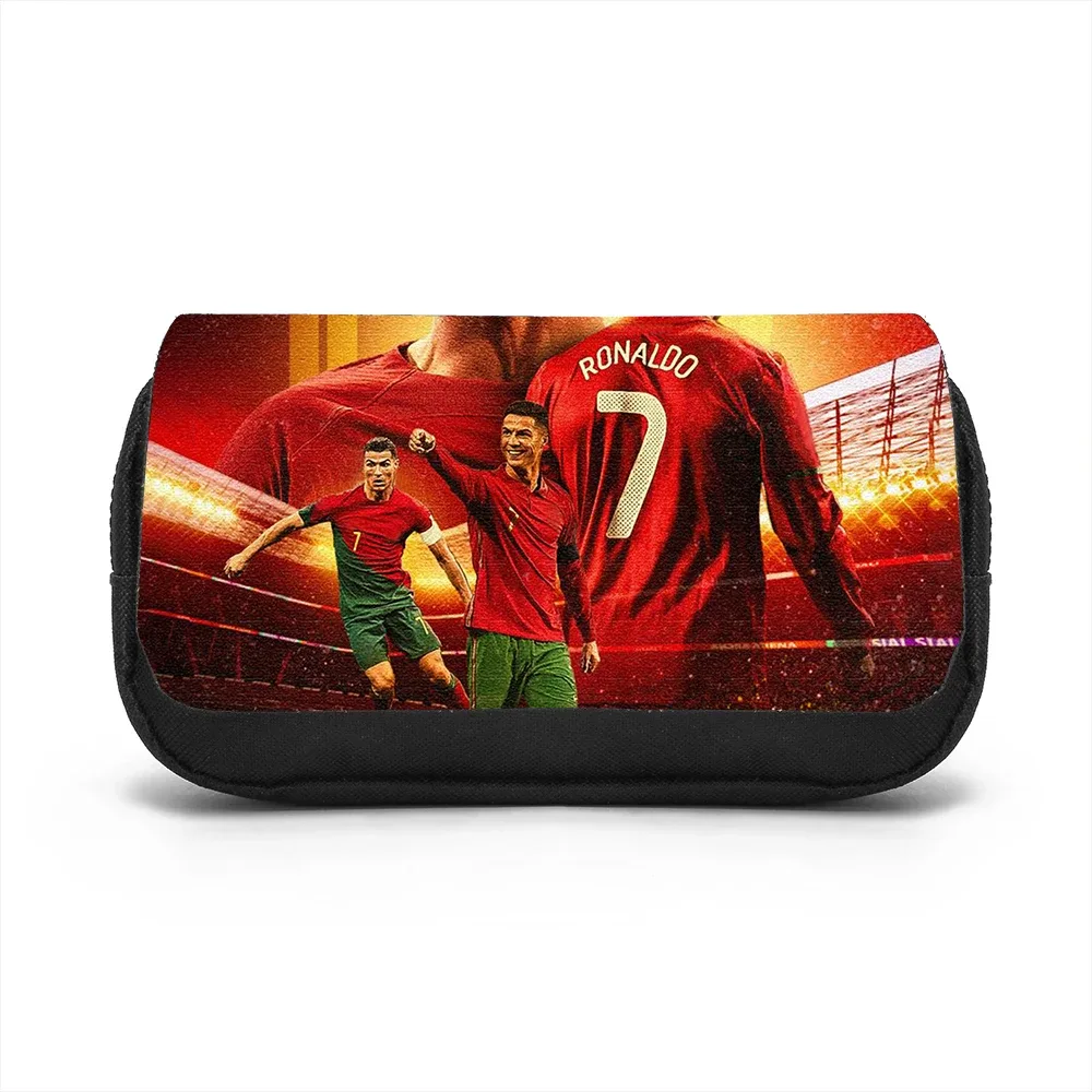 sac de rangement de papeterie grande capacité, double compartiment, pour étudiants, motif ronaldo, étoile du football, pour l'école et les voyages