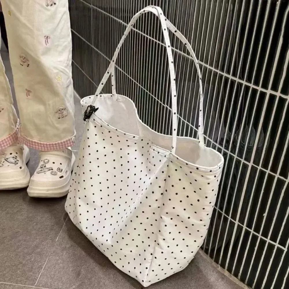 sac en toile à pois de grande capacité, nouveau sac fourre-tout coréen pour étudiantes, sac à bandoulière polyvalent pour les trajets quotidiens
