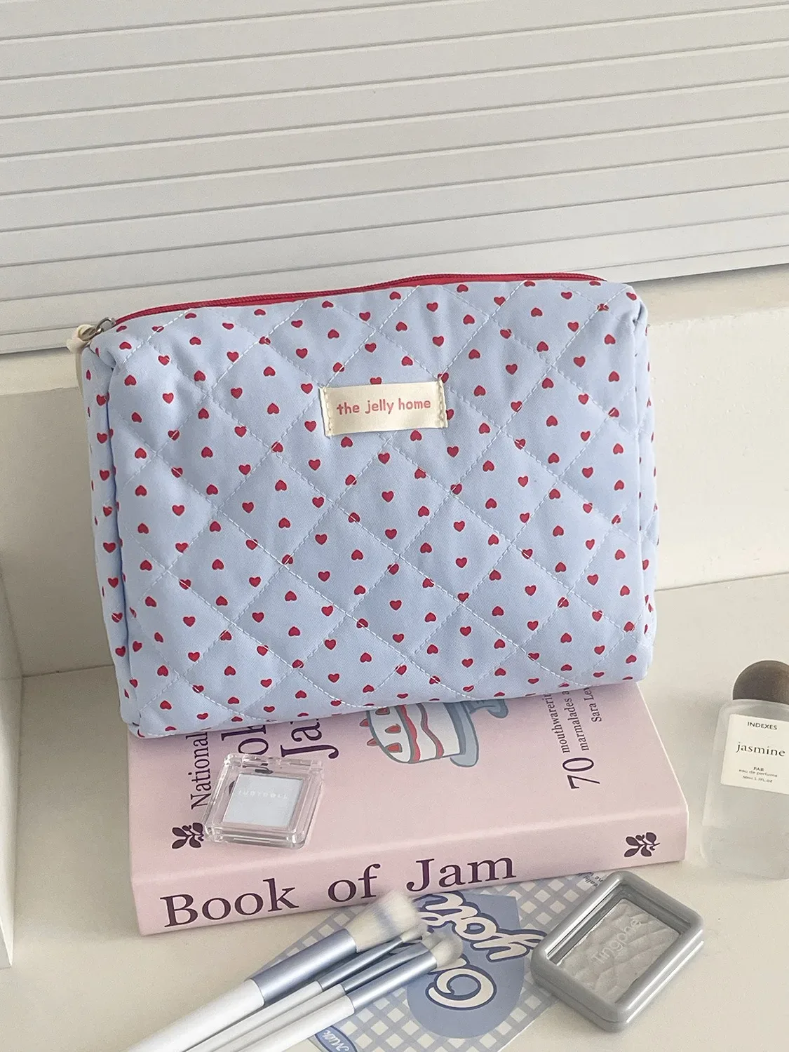 sac à cosmétiques bow flower, sac de toilette de grande capacité, sac de rangement matelassé de style court, sac à main souple portable