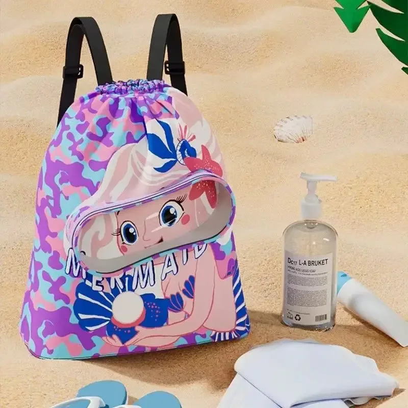 Sac de natation portable pour enfants, sac à dos étanche avec séparation sec/humide et imprimé dessin animé, organisateur essentiel pour les sports des enfants